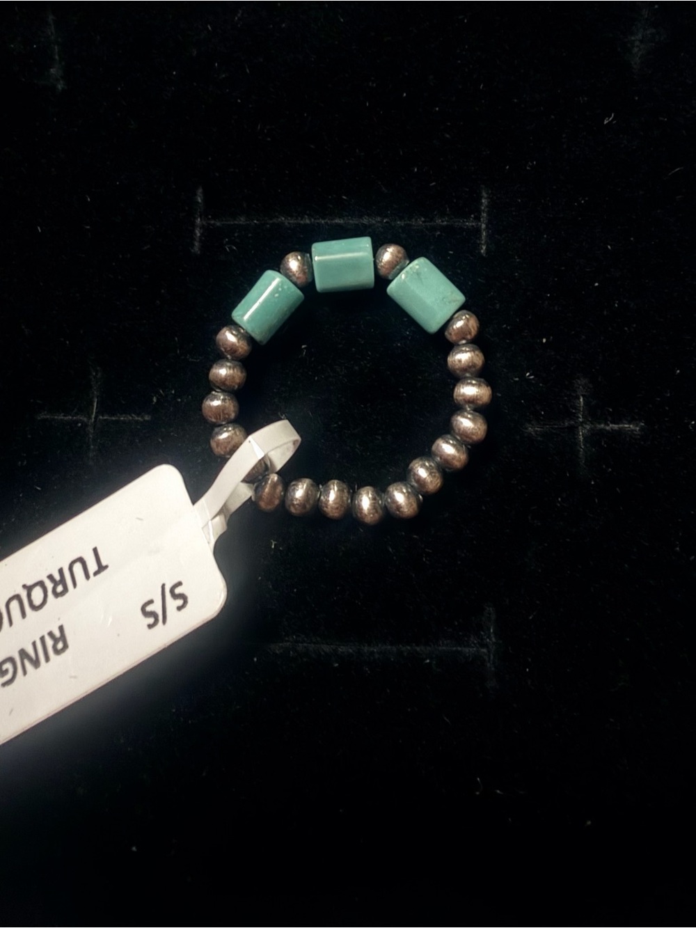 NWT Sterling Silver & Turquoise Beaded Stretch Ring